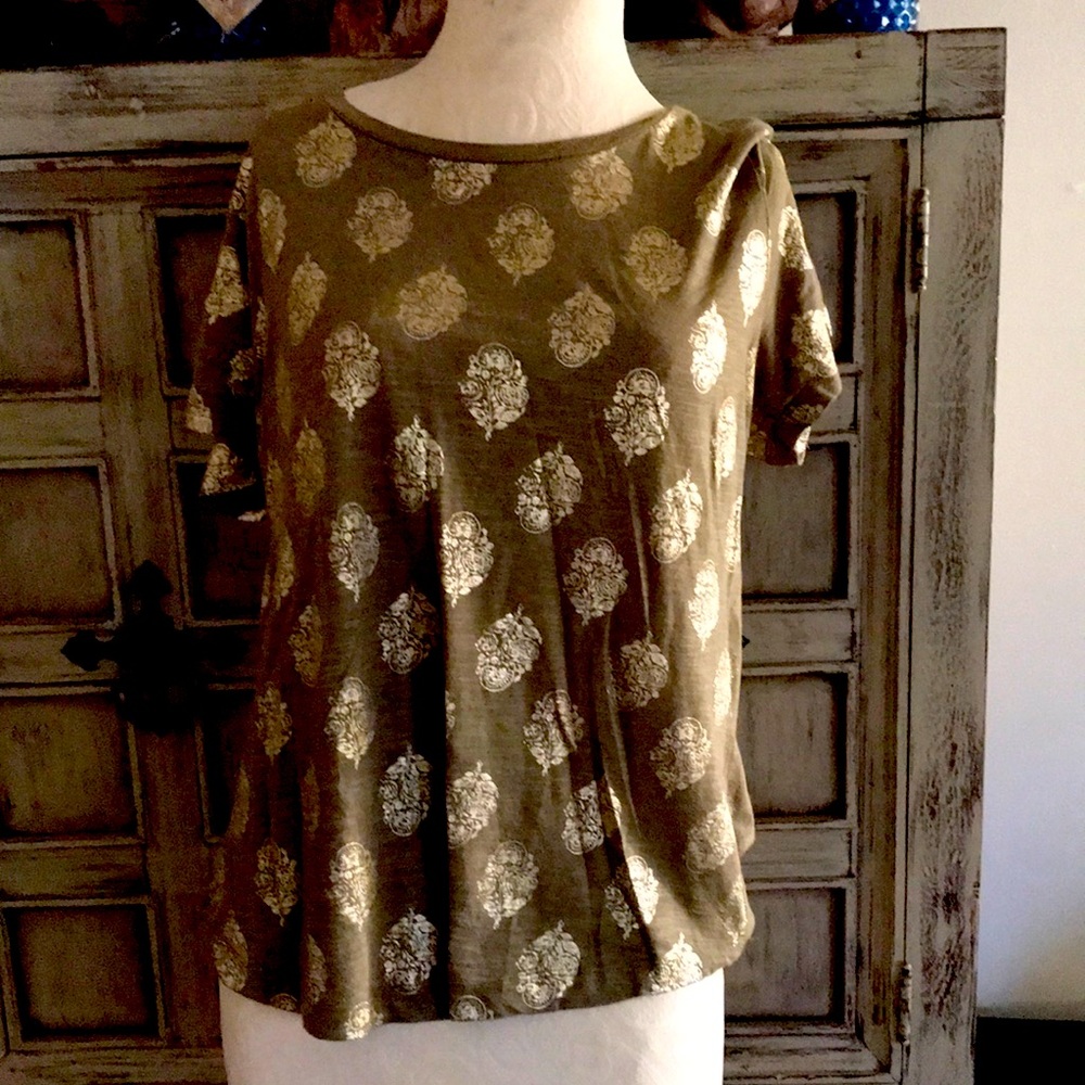 Olive green gold detailed top